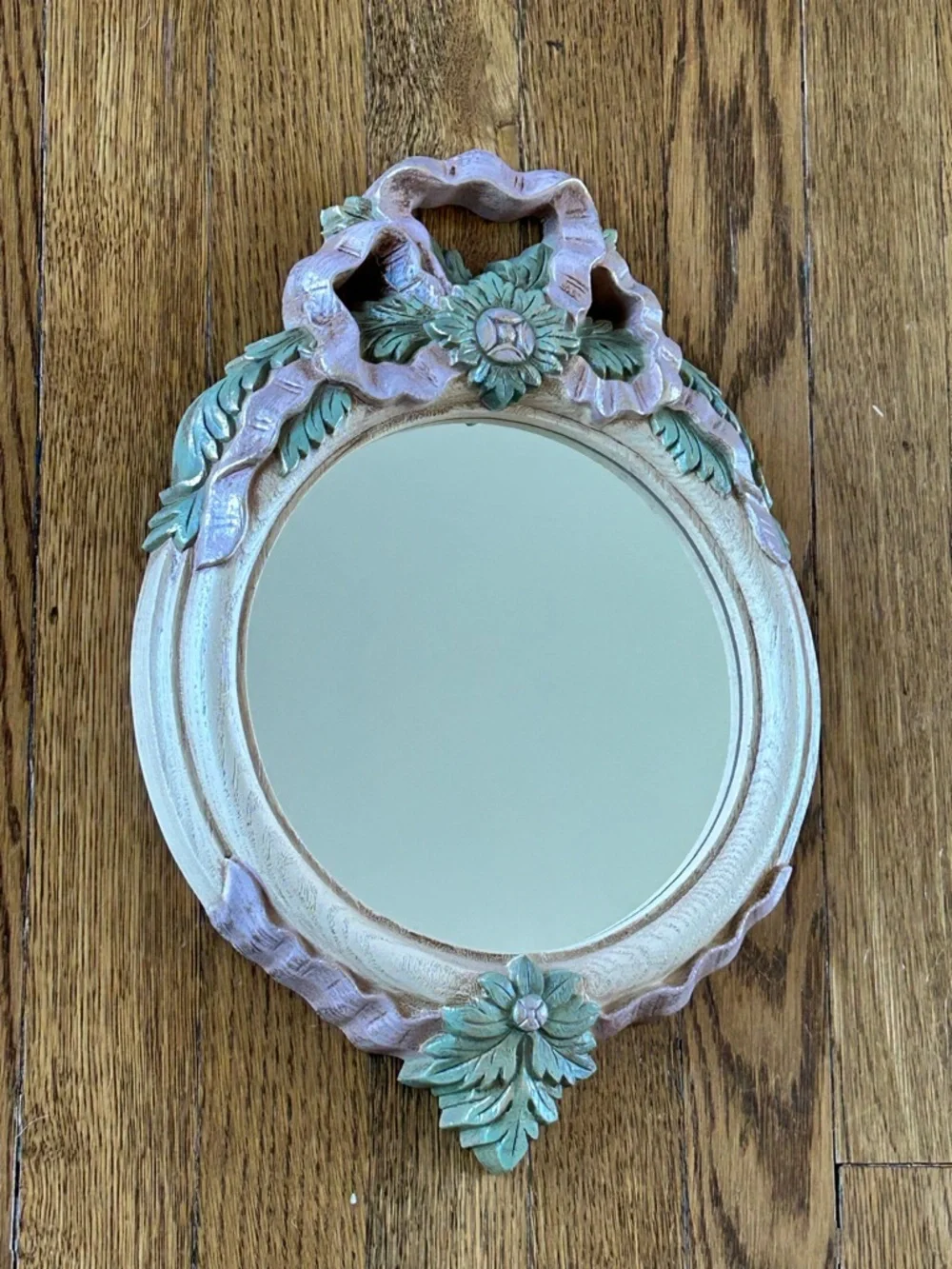 Home Interiors Homco Floral Wall Mirror Pink Green Shabby Chic Cottagecore Decor